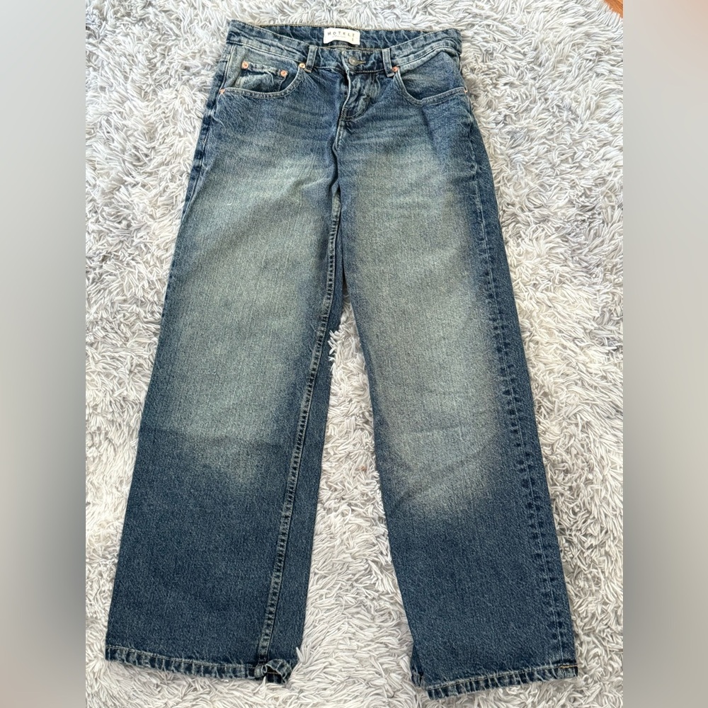 Motel Rocks Low Rise Parallel Jeans In Steel Blue - Picture 4 of 5